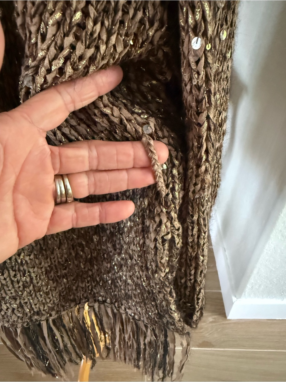 Brunello Cucinelli Brown Marled Fringe Open-Front Cardigan - Picture 8 of 11